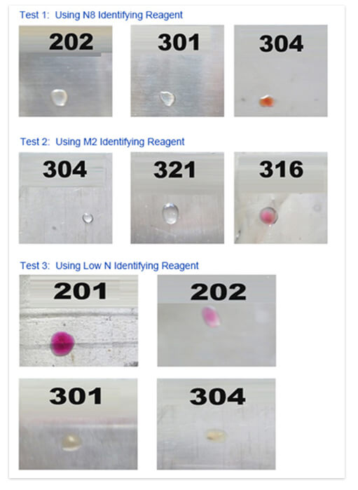 How to test stainless steel with detection agent