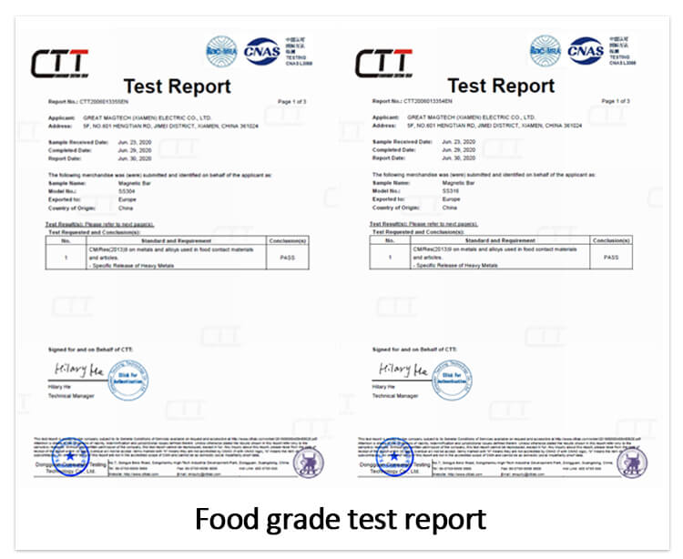Food grade test report