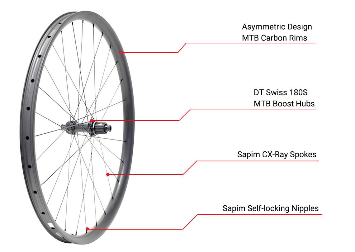mountain bike carbon wheel with DT180 boost hubs