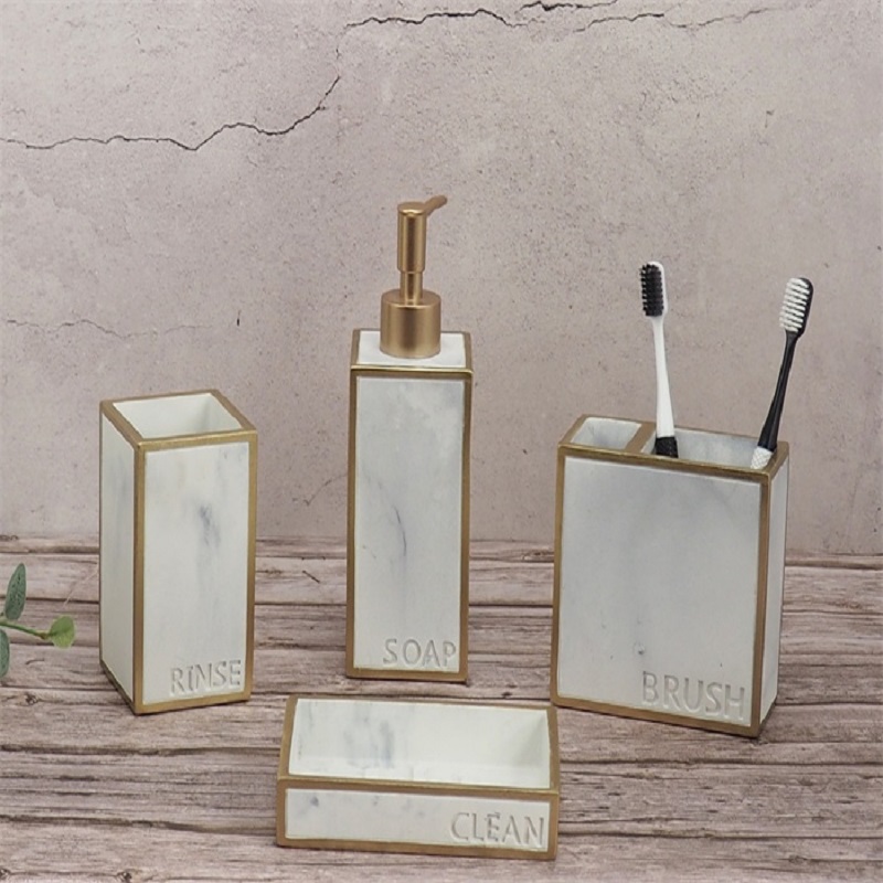 White Marble Bathroom Set Resin Bathroom Accessories Set For Home Or Hotel