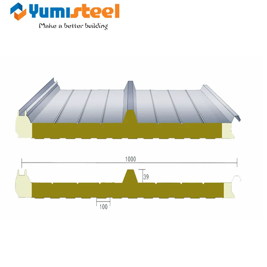 75mm Pu Sealing Edge Mineral Sandwich Panels For Roof