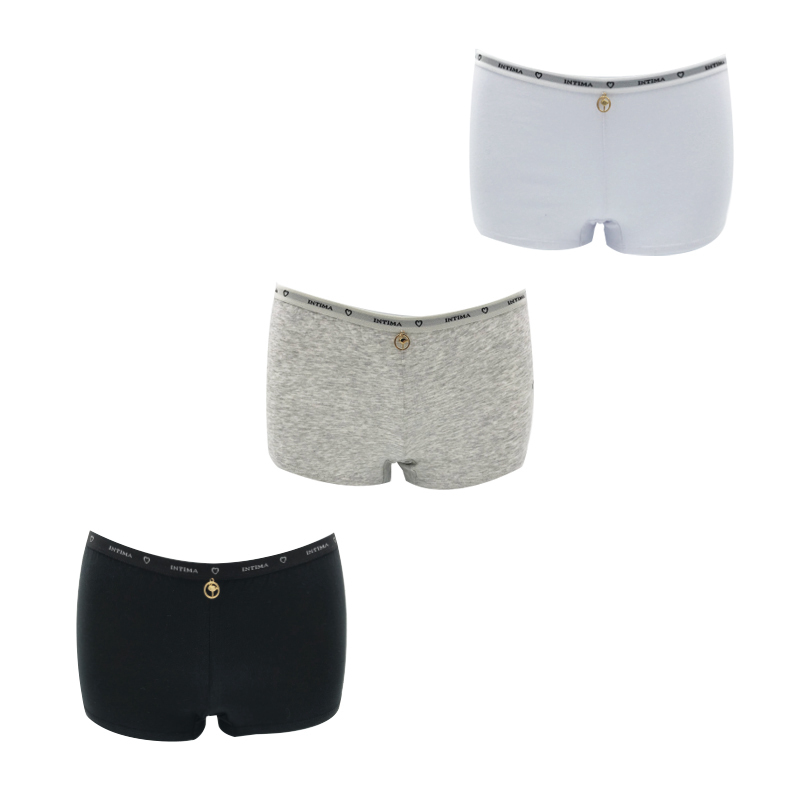 LS-104 LADIES BOXERS IN STRECHED COTTON WITH JACQUARD WAISTBAND,WHITE+GREY MELANGE+BLACK