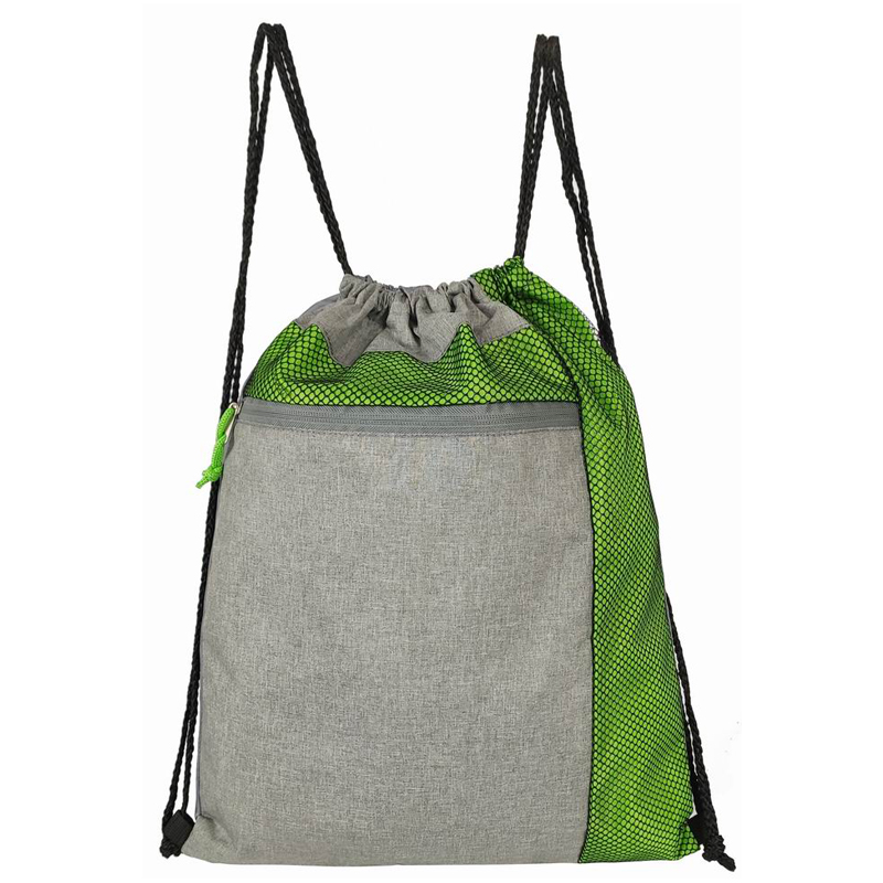 New style polyester drawstring bag with mesh accents