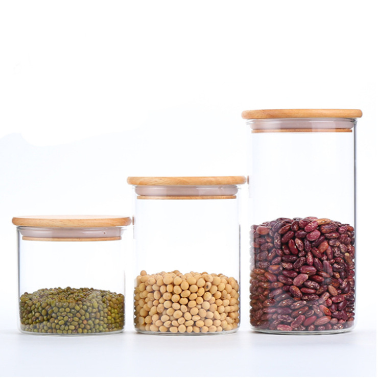 Glass Jar Food Canister With Bamboo Lid