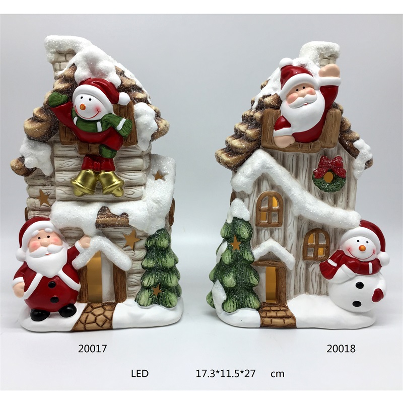 Ceramic Xmas Santa House with LED Light Classical Color