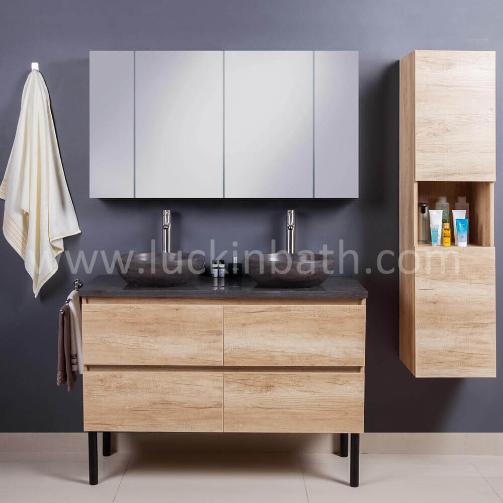 Luckinbath Wood Look Main Cabinet 120 With Double Basin “Oeral”