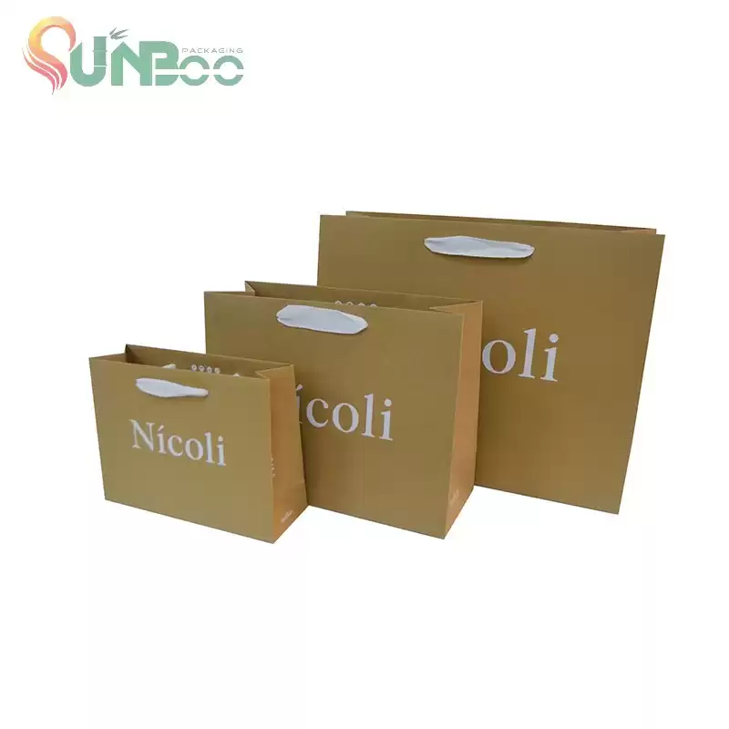 brown kraft paper with white color print and nice ribbon gift bag SP-BAG008