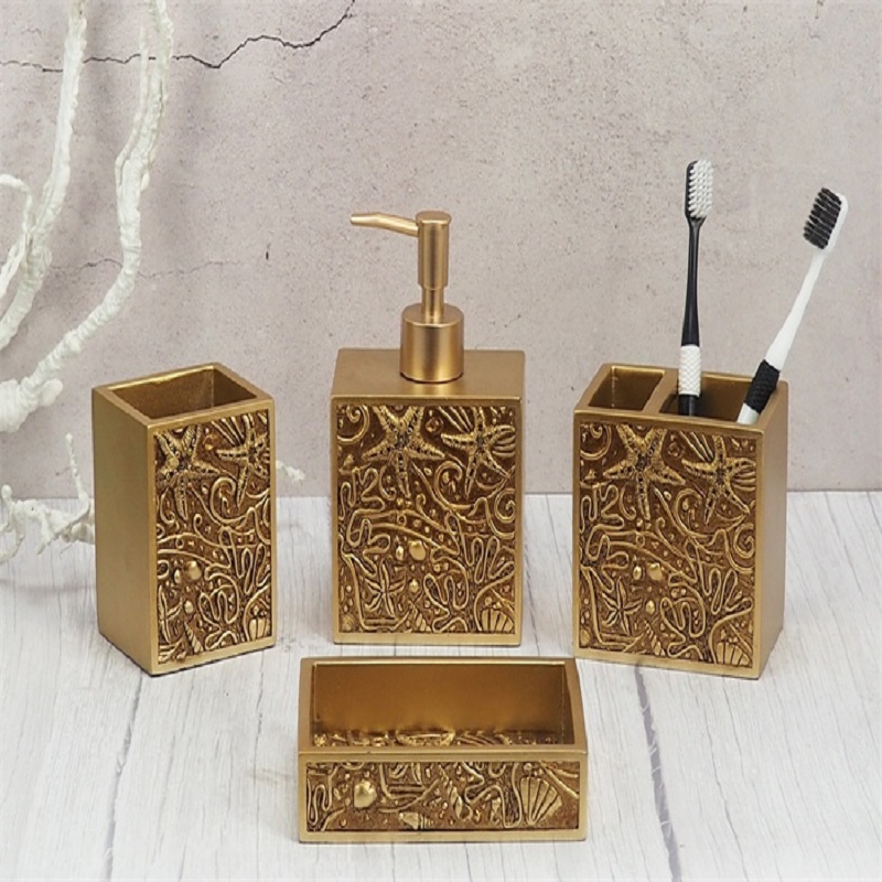 Hot Sale Hotel Luxury Hand-Paint Gold Color Resin Bathroom Accessories Set