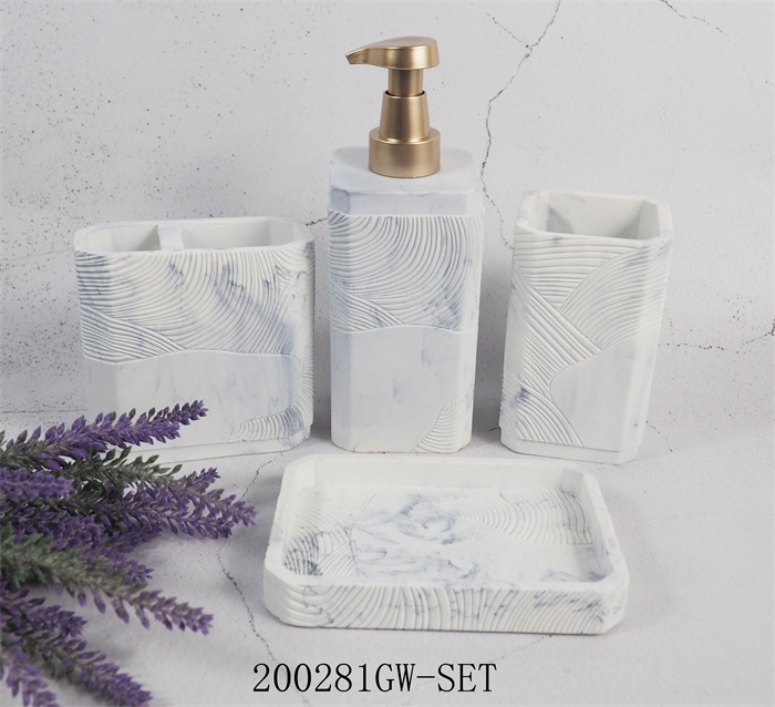 elegant modern theme white marbling polyresin resin bathroom accessories