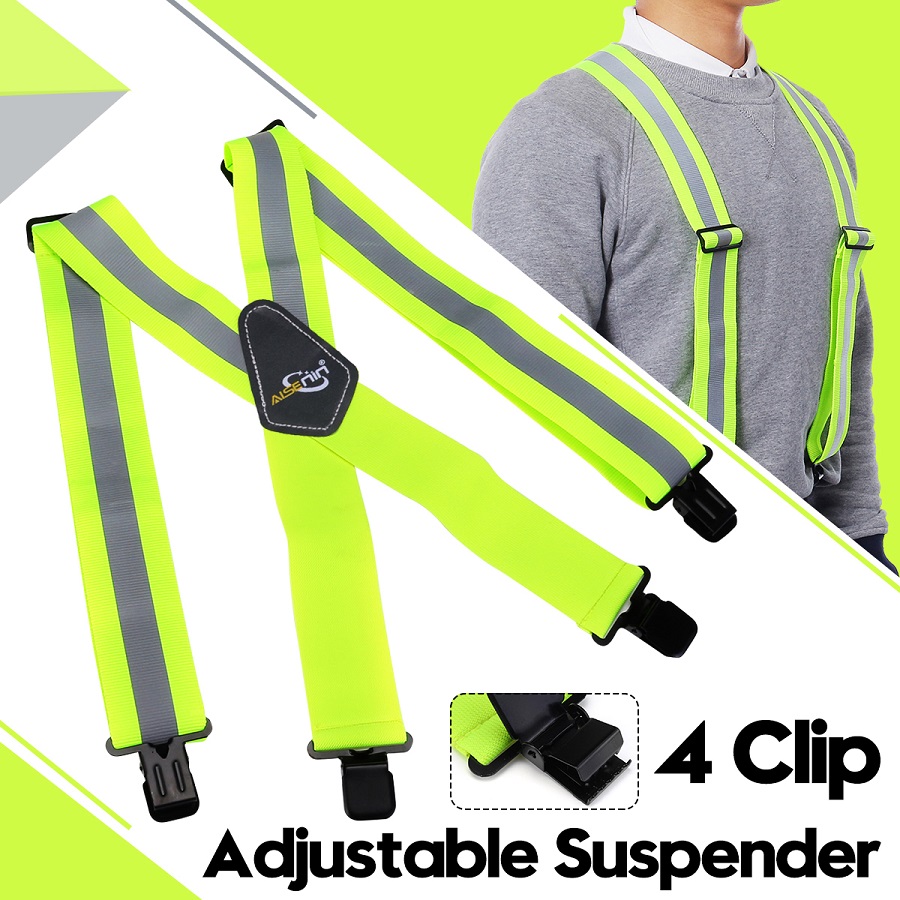 Heavy Duty Reflective Safety Men's Work Suspenders with X-Back 2" Wide Adjustable