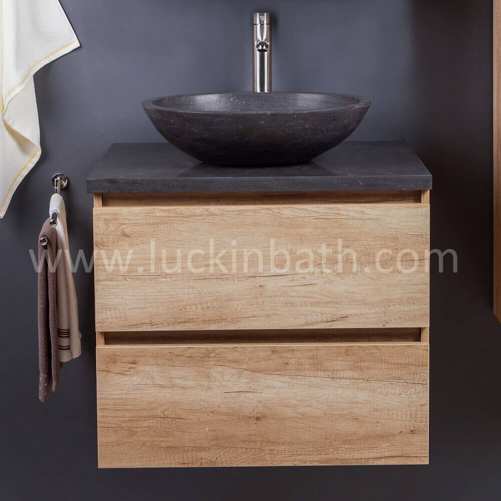 Luckinbath Wood Look Bathroom Cabinet 100 With Stone Basin “Taurus”