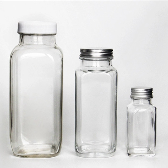 Square Glass Juice Bottles with Lid