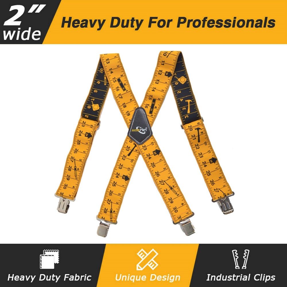 Elastic Braces X Shape Ruler Design Men's 2" Wide Suspenders with Very Strong Clips