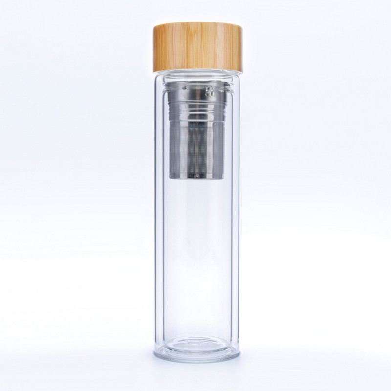 450ml Custom Glass Water Bottle With Bamboo Cap