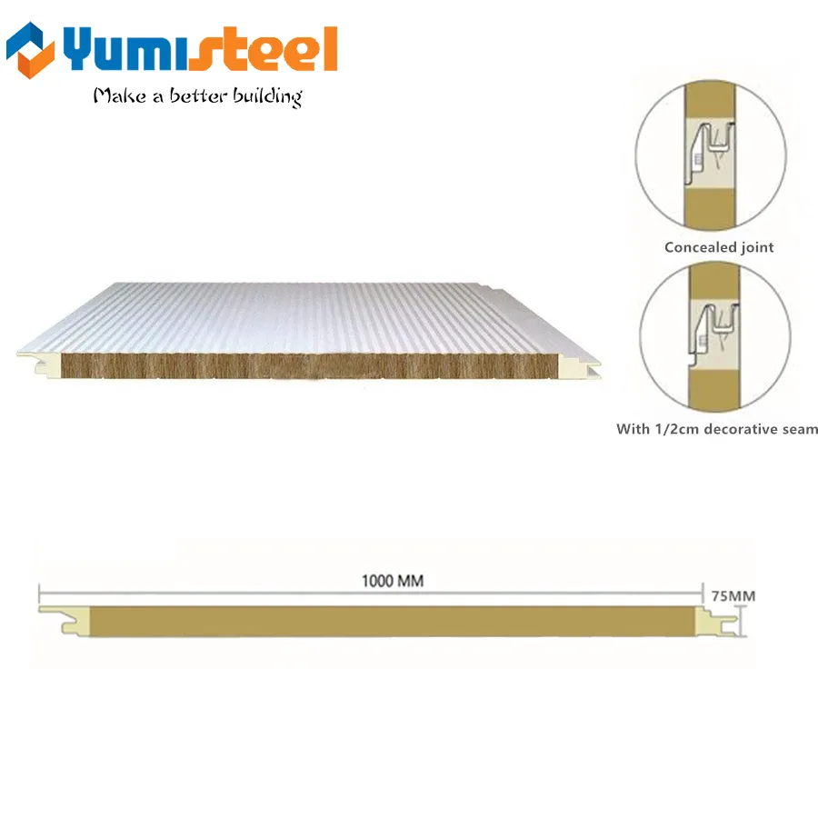 75mm Thermal Insulation Fireproof Rockwool Sandwich Wall Panel with PU Edges