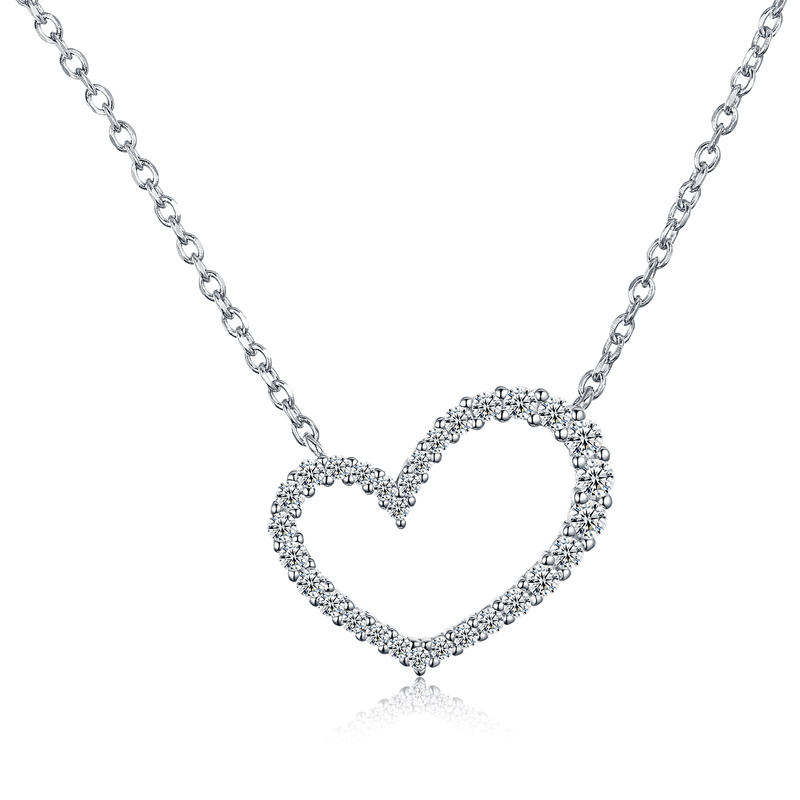 Cute Heart Shape 925 Sterling Silver Pendant Necklace Pave Set Cubic Zircons 18K Gold Plated for Women