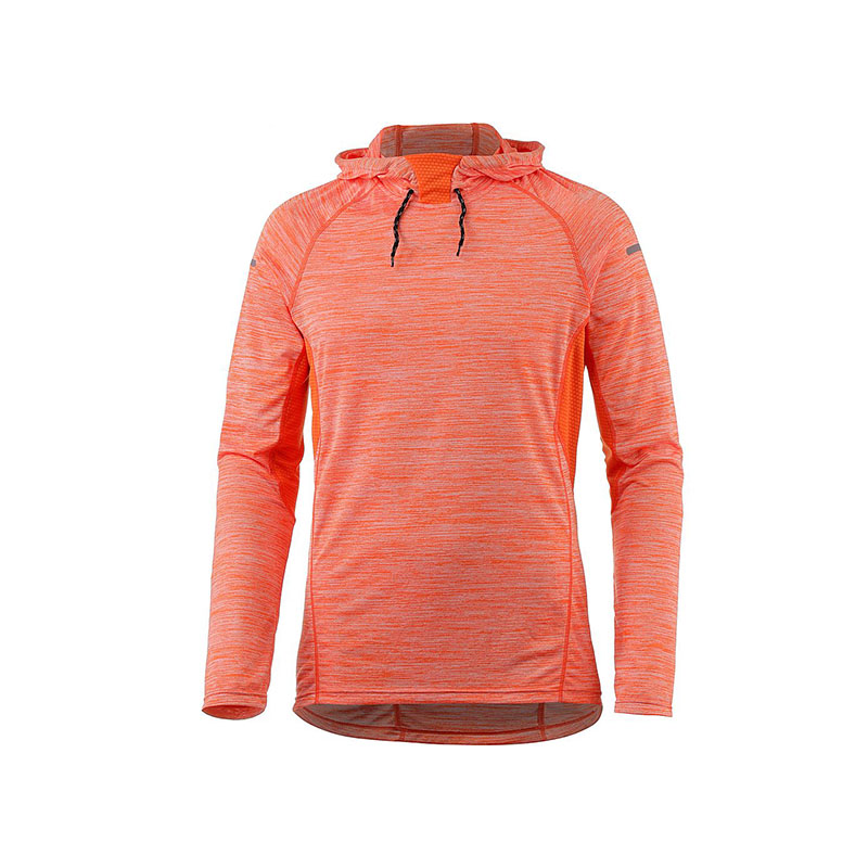 Men's recycled long sleeves sports tops with reflective string inside the hood