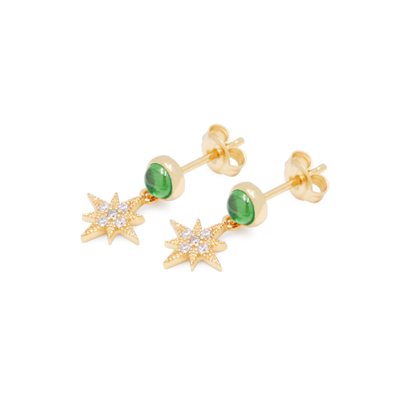 Sterling Silver Star Earrings Bezel Zircons Gold Plated for Women