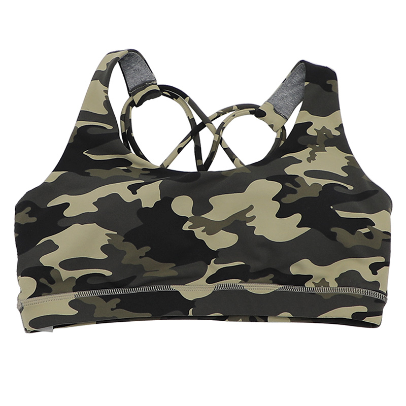 Women's Crop Top With Padding Camo Crop Top Strap Back Sports Bra