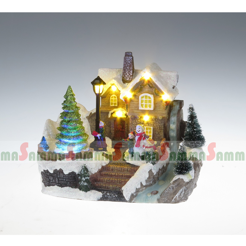 Christmas Decoration Village Scene with LED light turning tree