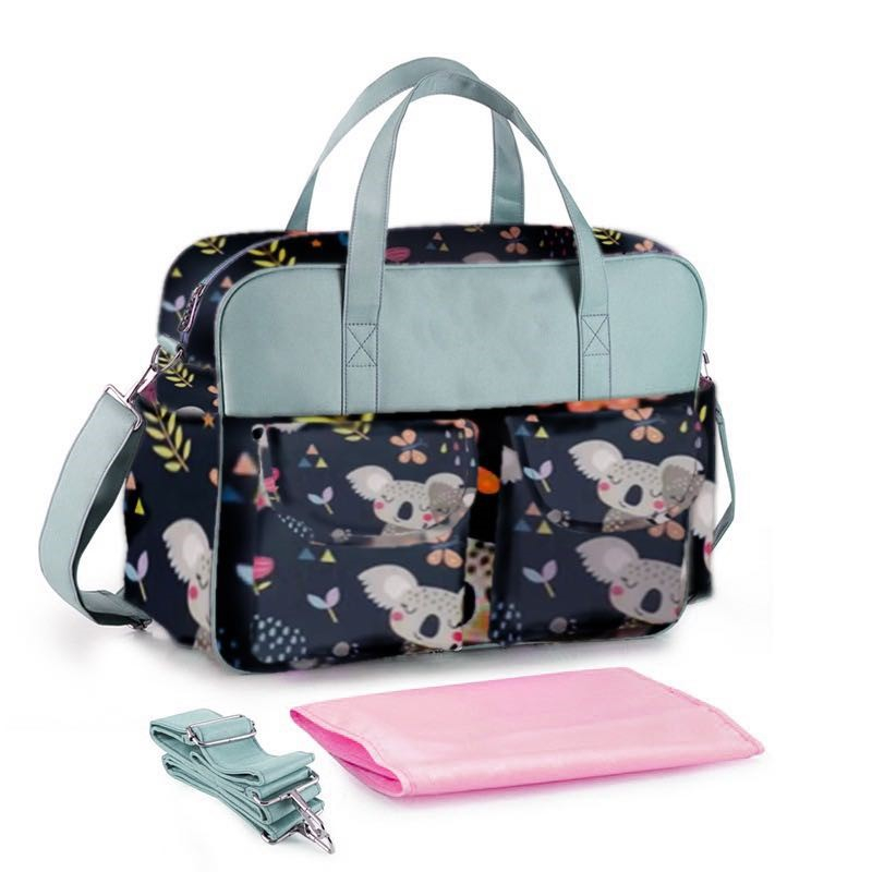 OEM Diaper Bag Pattern Printed Shoulder Mother Bag with a Changing Mat and Bottle Holders