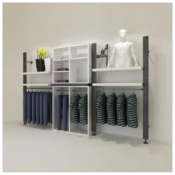 Garment Store Wall Pipe Outrigger Display With Shelves
