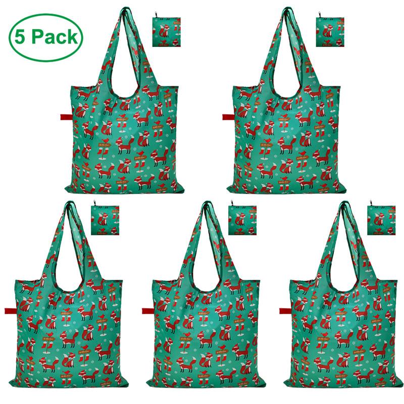 Eco-Friendly Reusable Foldable Shopping Bags with zip pouch 5 Packs