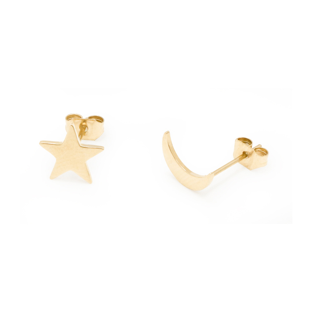 Star And Moon Earrings Studs Gold Plated Sterling Silver