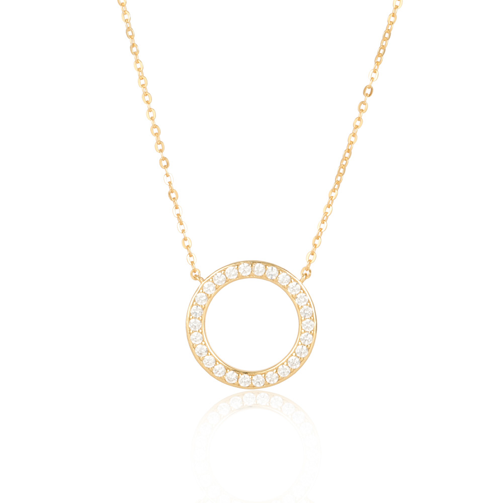 Circle Silver Pendant Necklace Pave Set Cubic Zircon Stone Gold Plated