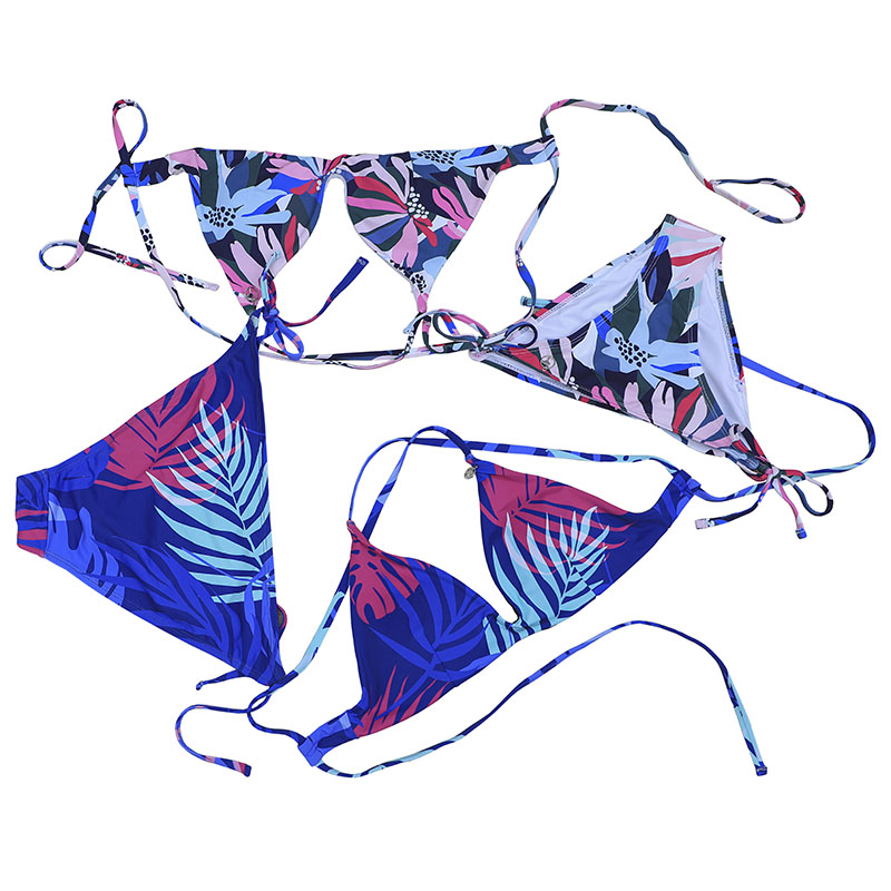 Tropical Leaf Print Bikini Set For Women Triangle Bikini Set