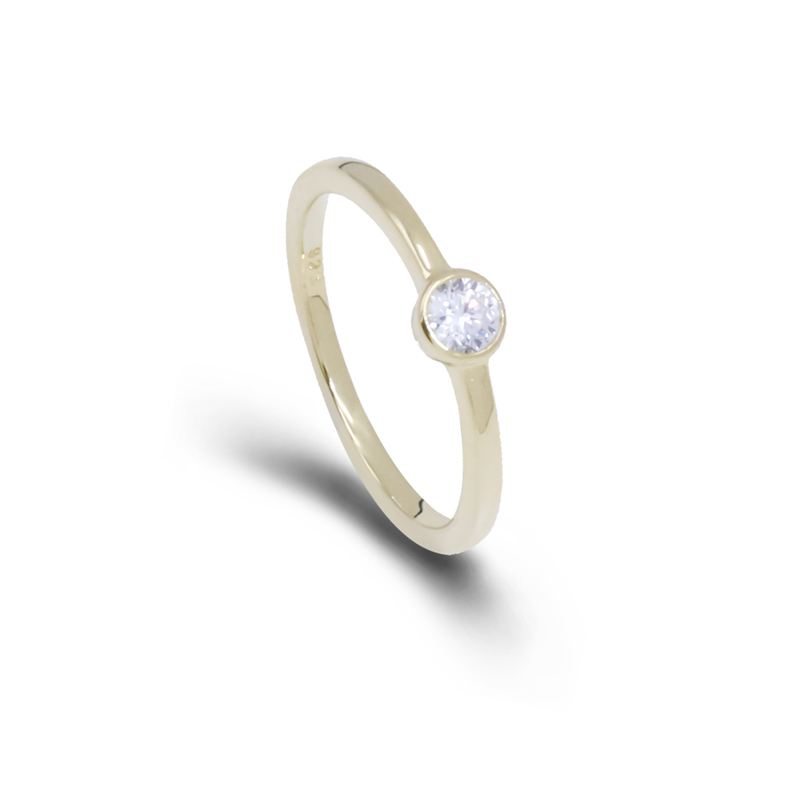 4A Cubic Zircon Bezel Setting Sterling Silver Gold Plated Rings