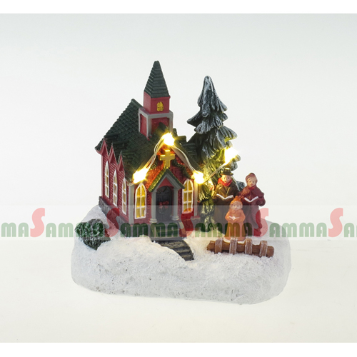 Polyresin Small Chapel and Choir scene with LED lit