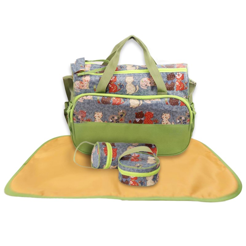 OEM 4-in-1 Diaper Bag Pattern Printed Shoulder Mother Bag with Changing Mat, Bottle Holder and Food