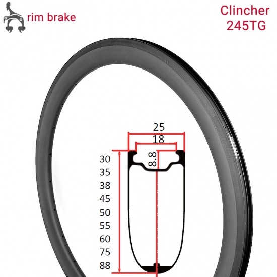 245TG High TG 700C Carbon Road Rim Clincher For Rim Brake