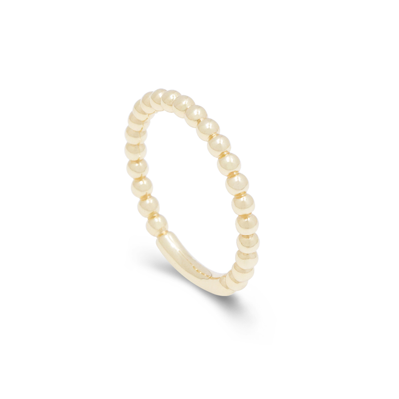 Solid Sterling Silver Beaded Ring Band 18K Gold Plated for Women