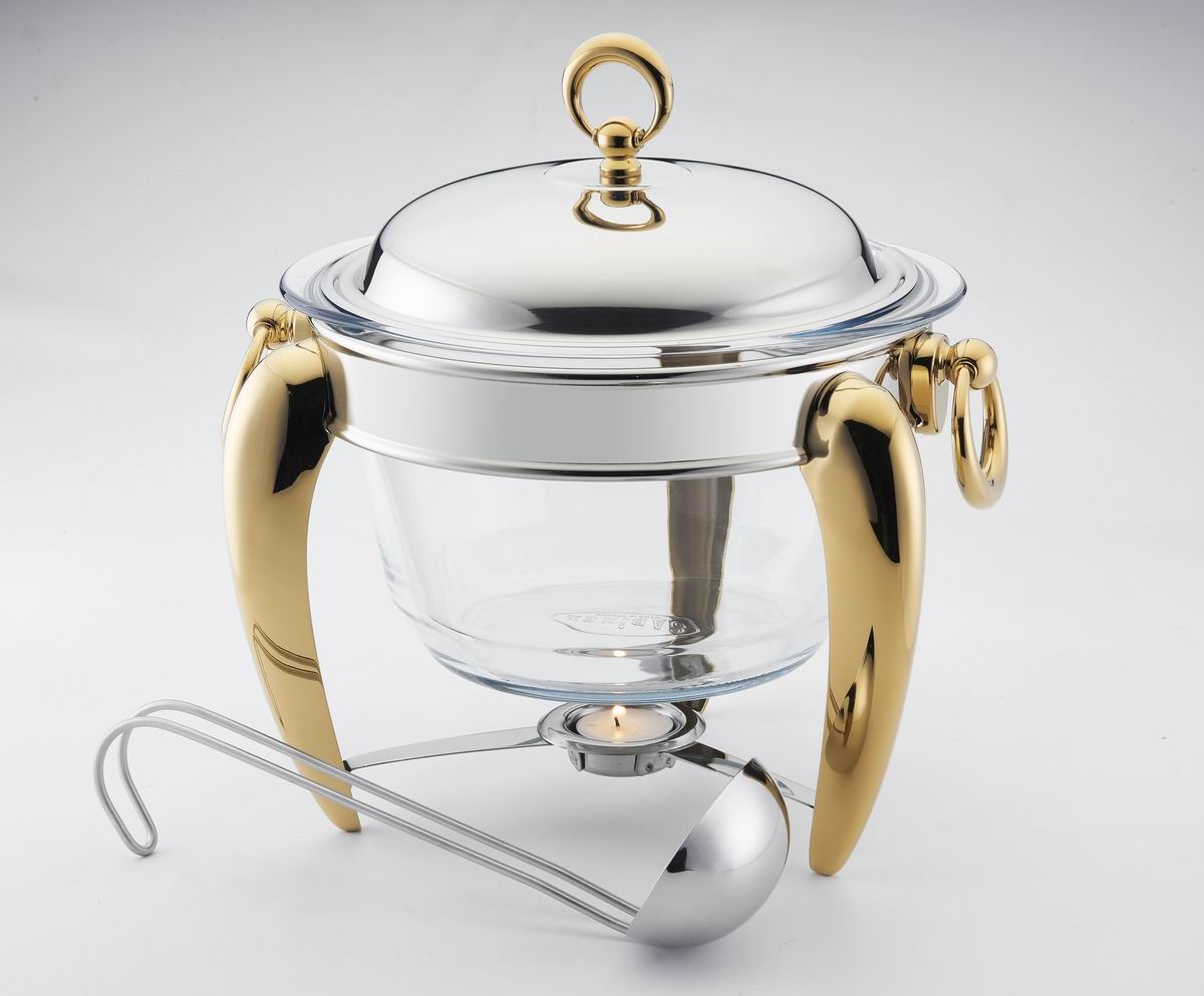 KD610G golden food soup warmer with glass bowl
