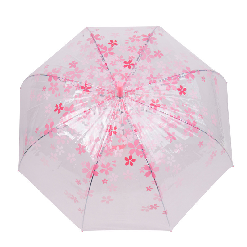 Straight Long Handle Floral Transparent Umbrella