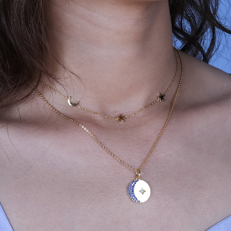 Crescent Moon And Star Necklace Sterling Silver Gold Plated Jewelry