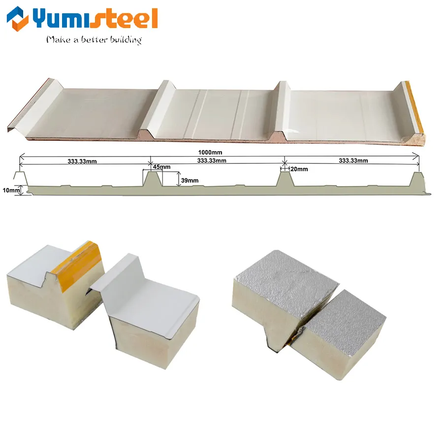 10mm thick PU metal panels with 4 ribs for roof