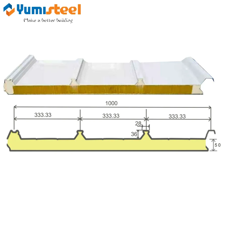 50mm 4-ribs multifunction roof sandwich panels for solar photovoltaic solutions