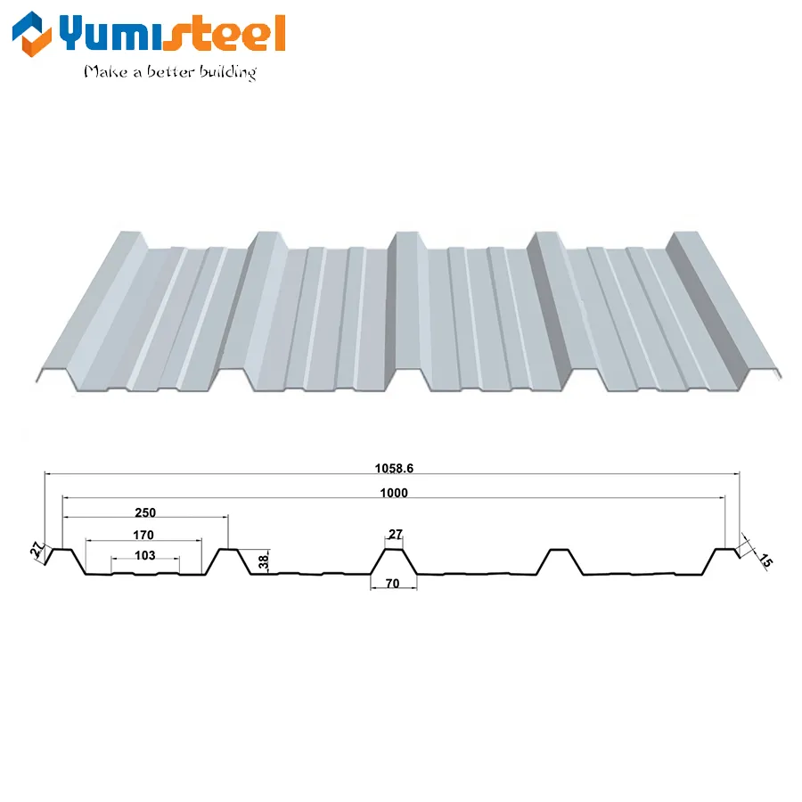 Hi- rib Trapezoid colour metal roof for steel buildings