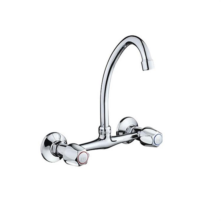 Wall Double Handles Hot Cold Water Mixer Kitchen Faucet