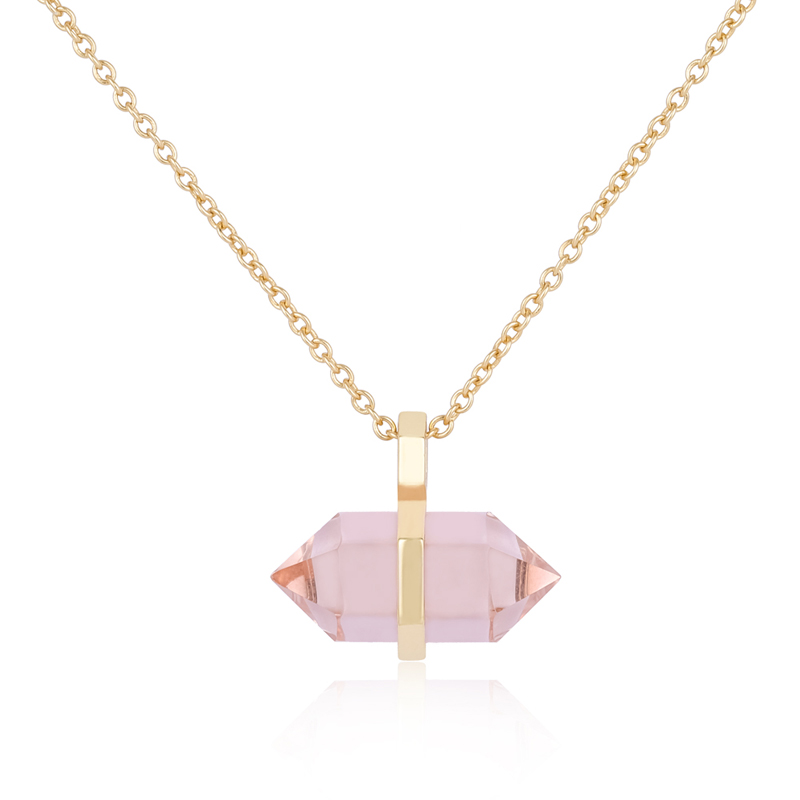 Pink Crystal Necklace Sterling Silver Gold Color