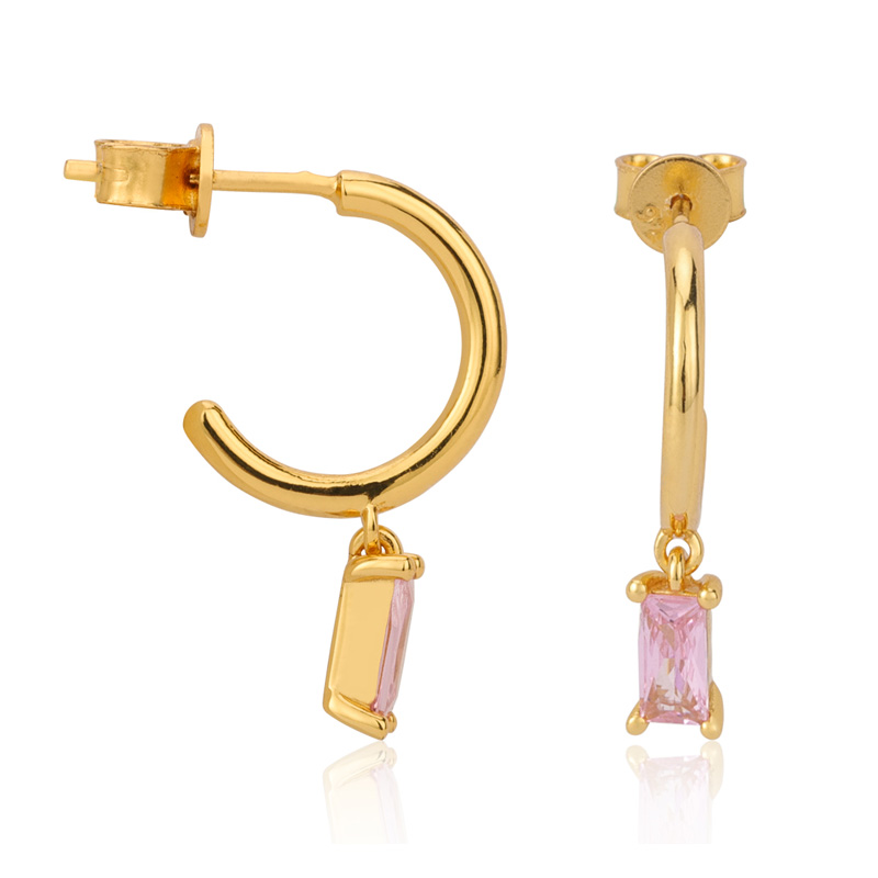 Hoop dangle Earring Baguette Pink Crystal Charm