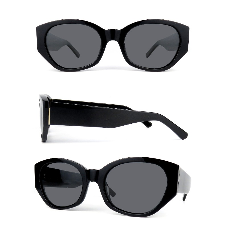 Round Acetate Sunglasses High Quality Acetate Sunglasses Black Metal Trim Round Cat Eye Handmade Acetate Sunglasses Lens Polarized