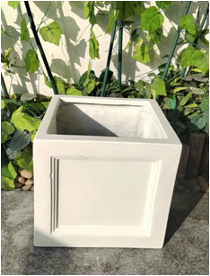 Modern Style Square Pure White Fiberstone  Flower Pot/ Planter for Home Decor