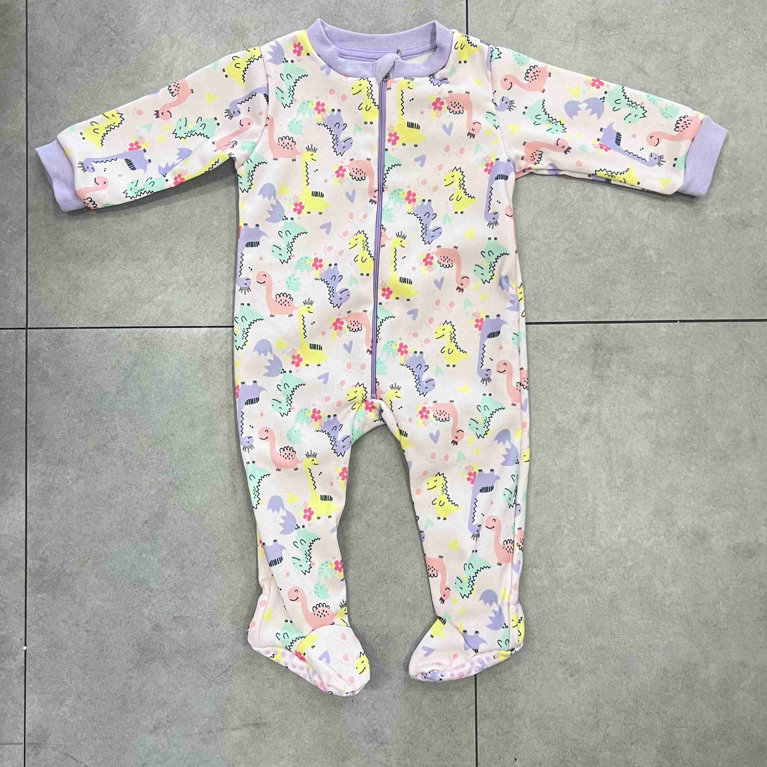 Ready-Made Baby Girl Polar Fleece Pajamas 1 Piece Baby Sleepwear Cartoon AOP with Non-Slip Sole