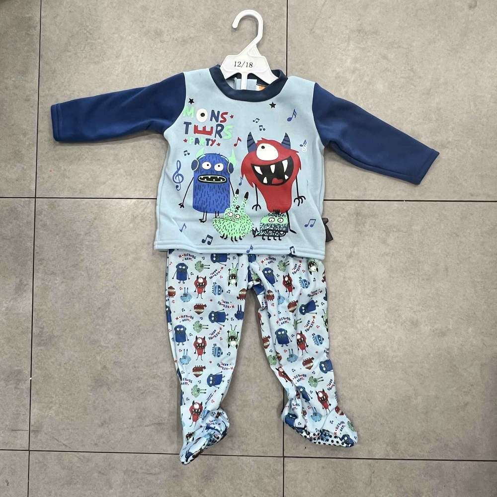 Plastic Print Pattern Top Ready-made Baby Sleepwear Long Sleeve Two Piece Pajamas