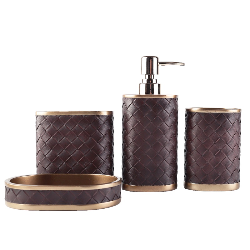 Leather weave resin bathroom four sets