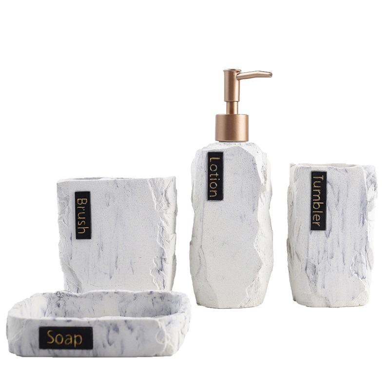 Rock texture resin bathroom accessories four sets